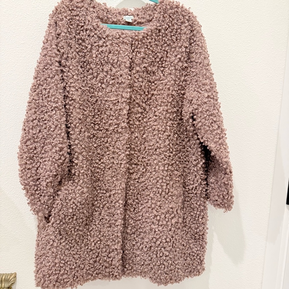 Sundance Catalog Unbound Boucle Beauty Coat Mauve Teddy Cozy Warm Faux Fur XL - Picture 2 of 13